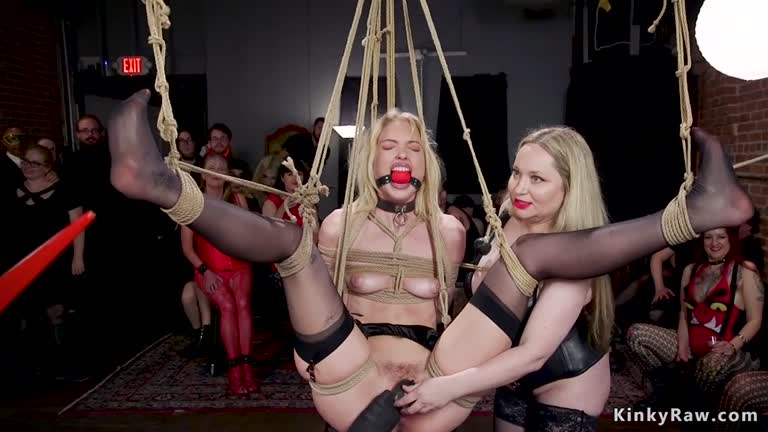 Blonde And Ebony Serving At Bdsm Party