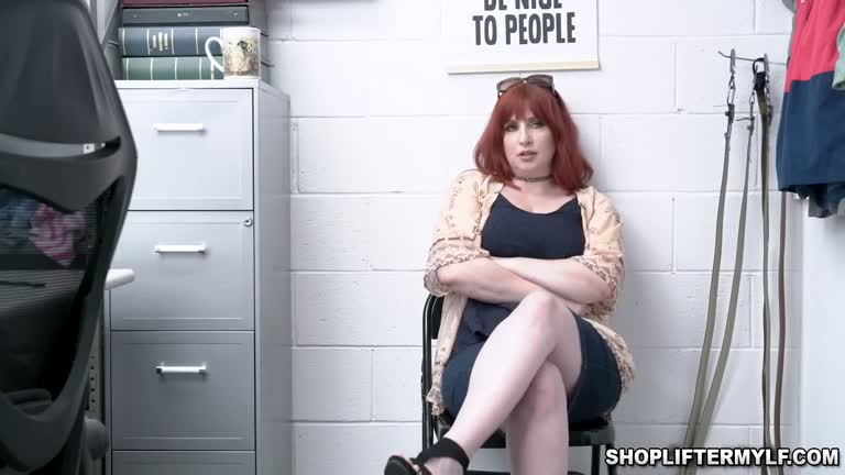 Busty Redhead MILF Shoplifter Amber Dawn Spreads Her Pussy