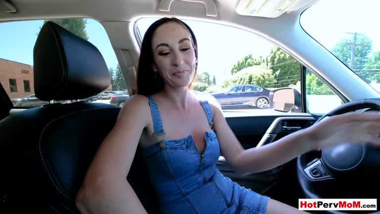 Busty MILF Stepmother Gives A Blowjob To Son In The Car